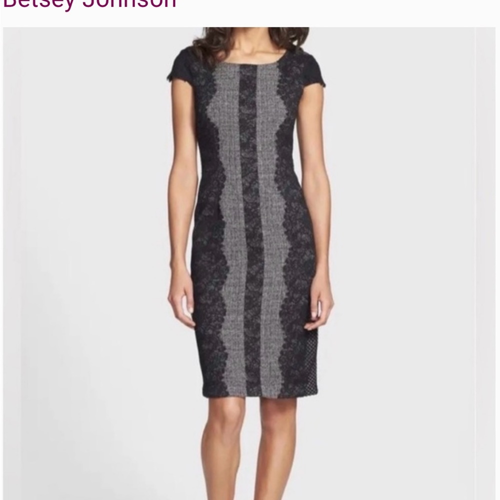 Betsey Johnson Charcoal and Black Lace & tweed Midi Dress